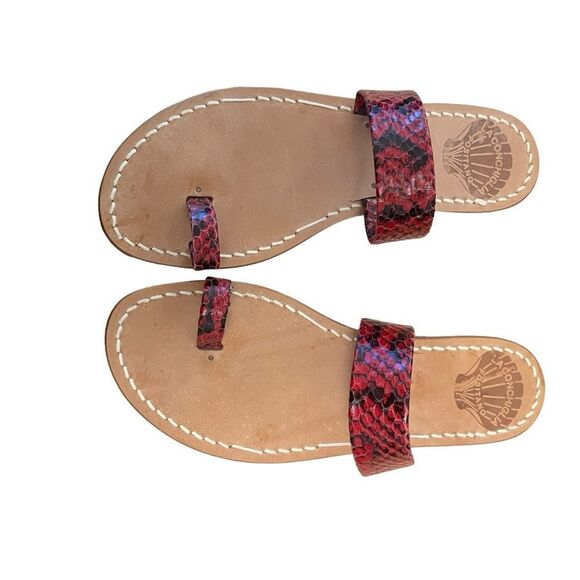 Laconchiglia Positano Made in Italy Flat Snake Print Leather Sandals 8.5 NEW - Picture 4 of 6